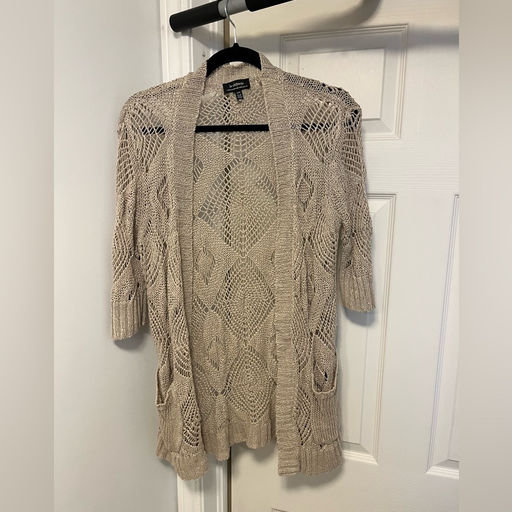 Le Chateau Taupe Open-Knit Cardigan